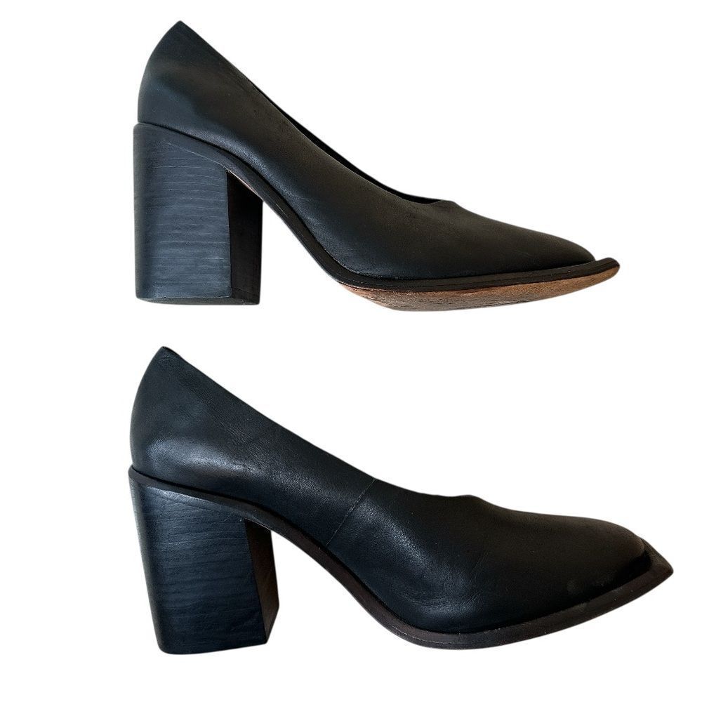 WAL & PAI Leather Black Square Toe Slip Heels - Picture 5 of 9